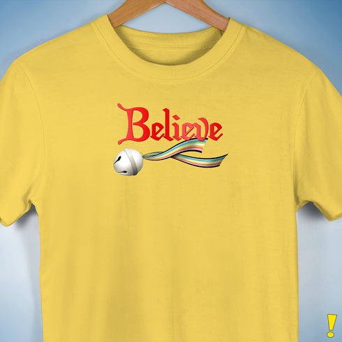 Believe Queer Pride Flag Jingle Bell Premium Unisex T-Shirt - Yellow